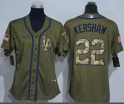 Women's Nike Los Angeles Dodgers #22 Clayton Kershaw Green Salute to Service Authentic Stitched MLB Jersey
