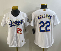 Women's Nike Los Angeles Dodgers #22 Clayton Kershaw White Golden Champion Stitched MLB Jersey