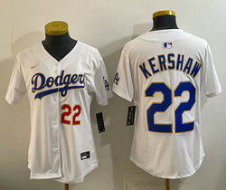 Women's Nike Los Angeles Dodgers #22 Clayton Kershaw White Golden Character Stitched MLB Jersey