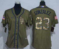 Women's Nike Los Angeles Dodgers #23 Adrian Gonzalez Green Salute to Service Authentic Stitched MLB Jersey