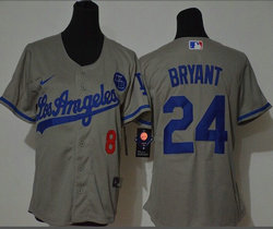Women's Nike Los Angeles Dodgers #24 Kobe bryant #8 Gray Game Authentic Stitched MLB Jersey