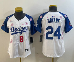 Women's Nike Los Angeles Dodgers #24 Kobe bryant White #8 Blue arm 2025 Tokyo Series Jersey
