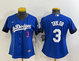 Women's Nike Los Angeles Dodgers #3 Chris Taylor 3 in front Blue 2021 City Authentic Stitched MLB Jersey