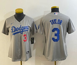 Women's Nike Los Angeles Dodgers #3 Chris Taylor Grey 3 on front Authentic Stitched MLB Jersey