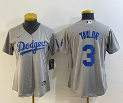 Women's Nike Los Angeles Dodgers #3 Chris Taylor Grey Authentic Stitched MLB Jersey