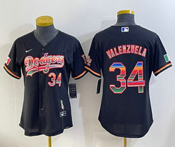 Women's Nike Los Angeles Dodgers #34 Fernando Valenzuela Black Rainbow Stitched MLB jersey