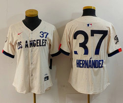 Women's Nike Los Angeles Dodgers #37 Enrique Hernandez 2024 City 37 Front The number is above the name Jersey