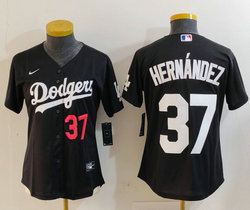Women's Nike Los Angeles Dodgers #37 Enrique Hernandez Black 37 front MLB Jersey