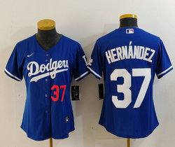 Women's Nike Los Angeles Dodgers #37 Enrique Hernandez Blue 37 front MLB Jersey