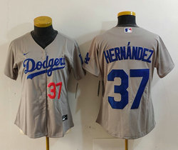 Women's Nike Los Angeles Dodgers #37 Enrique Hernandez Gary 37 front MLB Jersey