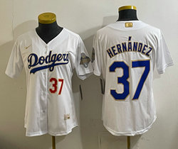 Women's Nike Los Angeles Dodgers #37 Enrique Hernandez White 2026 Gold Stadium Baseball Jersey