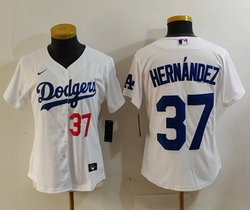 Women's Nike Los Angeles Dodgers #37 Enrique Hernandez White 37 front MLB Jersey