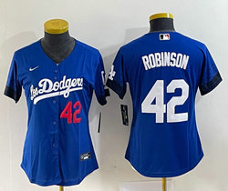 Women's Nike Los Angeles Dodgers #42 Jackie Robinson Blue City 42 in front MLB Jersey