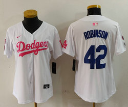 Women's Nike Los Angeles Dodgers #42 Jackie Robinson White Pink Joint Authentic Stitched MLB Jersey