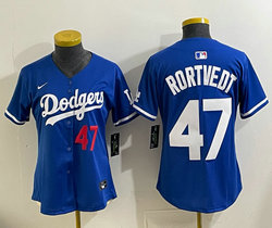 Women's Nike Los Angeles Dodgers #47 Ben Rortvedt Blue front MLB Jersey
