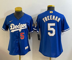 Women's Nike Los Angeles Dodgers #5 Freddie Freeman Blue 2026 Gold Stadium Baseball Jersey