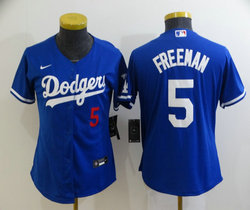 Women's Nike Los Angeles Dodgers #5 Freddie Freeman Blue Authentic Stitched MLB Jersey
