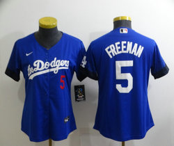 Women's Nike Los Angeles Dodgers #5 Freddie Freeman Blue City Game Authentic Stitched MLB Jersey