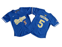 Women's Nike Los Angeles Dodgers #5 Freddie Freeman Blue Gold Name Champions Limited MLB Jersey