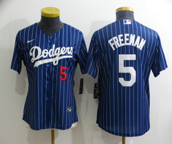 Women's Nike Los Angeles Dodgers #5 Freddie Freeman Blue White stripe Authentic Stitched MLB jersey
