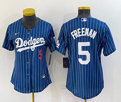 Women's Nike Los Angeles Dodgers #5 Freddie Freeman Red 5 in front Throwback Authentic Stitched MLB jersey