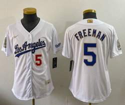 Women's Nike Los Angeles Dodgers #5 Freddie Freeman White 2026 Gold Collection 9x & B2B Jersey