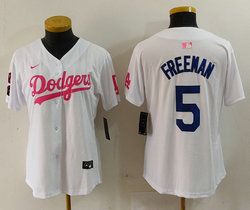 Women's Nike Los Angeles Dodgers #5 Freddie Freeman White Pink Joint Authentic Stitched MLB Jersey