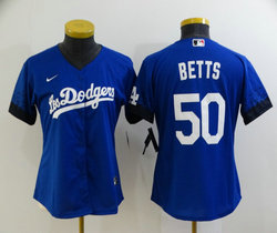 Women's Nike Los Angeles Dodgers #50 Mookie Betts Blue 2021 City Authentic Stitched MLB Jersey
