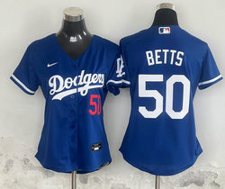 Women's Nike Los Angeles Dodgers #50 Mookie Betts Blue Authentic Stitched MLB Jersey