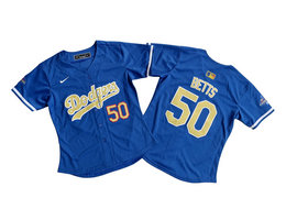 Women's Nike Los Angeles Dodgers #50 Mookie Betts Blue Gold Name Champions Limited MLB Jersey