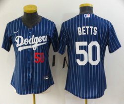 Women's Nike Los Angeles Dodgers #50 Mookie Betts Blue White stripe Authentic Stitched MLB jersey