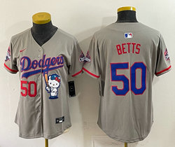 Women's Nike Los Angeles Dodgers #50 Mookie Betts Gray Hello Kitty Night Jersey