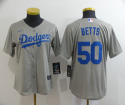 Women's Nike Los Angeles Dodgers #50 Mookie Betts Grey Game Authentic Stitched MLB Jersey
