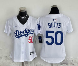 Women's Nike Los Angeles Dodgers #50 Mookie Betts White Authentic Stitched MLB Jersey
