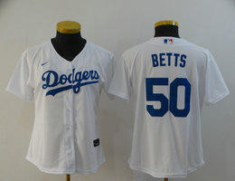 Women's Nike Los Angeles Dodgers #50 Mookie Betts White Game Authentic Stitched MLB Jersey