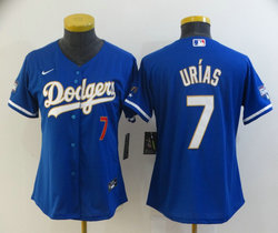 Women's Nike Los Angeles Dodgers #7 Julio Urias Blue Gold Blue Number Champions Authentic Stitched MLB Jersey