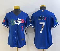 Women's Nike Los Angeles Dodgers #7 Julio Urias Blue Mexico 7 in front Authentic Stitched MLB Jersey