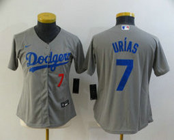 Women's Nike Los Angeles Dodgers #7 Julio Urias Gray #7 in front Game Authentic Stitched MLB Jersey