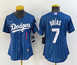 Women's Nike Los Angeles Dodgers #7 Julio Urias Red 7 in front Throwback Authentic Stitched MLB jersey