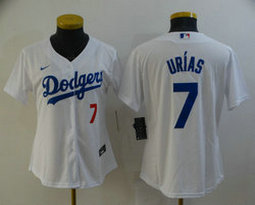 Women's Nike Los Angeles Dodgers #7 Julio Urias White #7 in front Game Authentic Stitched MLB Jersey