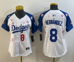 Women's Nike Los Angeles Dodgers #8 Enrique Hernández White Blue arm 2025 Tokyo Series Jersey
