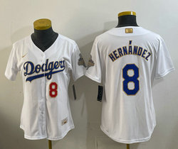 Women's Nike Los Angeles Dodgers #8 Enrique Hernández White Golden Champion Stitched MLB Jersey