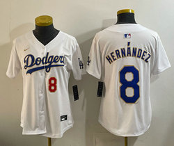 Women's Nike Los Angeles Dodgers #8 Enrique Hernández White Golden Character Stitched MLB Jersey
