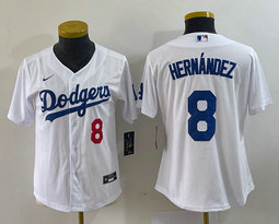 Women's Nike Los Angeles Dodgers #8 Enrique Hernandez White Red 8 in front Authentic Stitched MLB Jersey