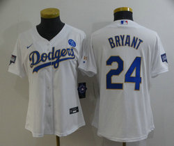 Women's Nike Los Angeles Dodgers #8 Kobe bryant #24 White Gold Blue Number Champions no number on front Jersey
