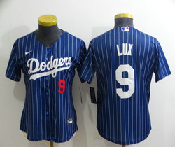 Women's Nike Los Angeles Dodgers #9 Gavin Lux Blue White stripe Authentic Stitched MLB jersey