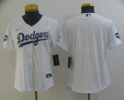 Women's Nike Los Angeles Dodgers Blank White Gold Blue Number Champions Authentic Stitched MLB Jersey