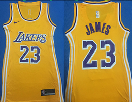 Women's Nike Los Angeles Lakers #23 Lebron James Gold Dress