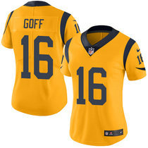 Women's Nike Los Angeles Rams #16 Jared Goff Gold Rush Vapor Untouchable Authentic Stitched NFL jersey