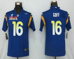 Women's Nike Los Angeles Rams #16 Jared Goff Royal 2022 Super Bowl LVI Patch Vapor Untouchable Authentic Stitched NFL Jerseys